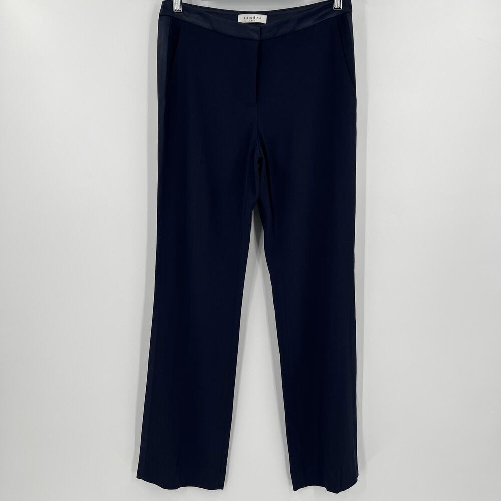 Sandro Paris Dress Pants EU 40 Women's Large Satin Side Panel‎ Straight Trousers